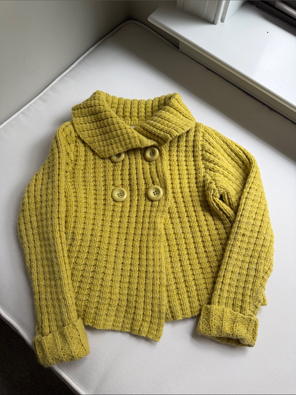 Lands' End Citron Double-Breasted Ribbed Cardigan Sweater 4